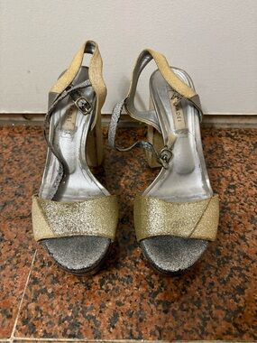 Casadei Gold and Silver Glitter Platforms
